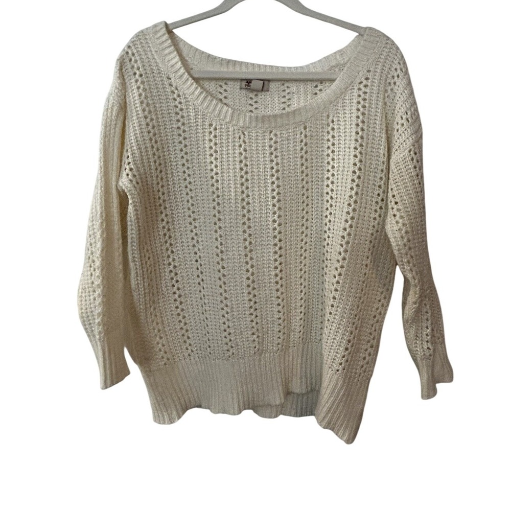Arizona Jean Co Womens XL Cream Loose Open Knit Eyelet Pullover Sweater Top XL